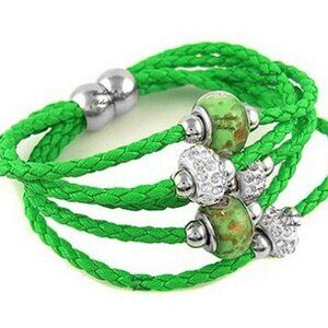 Green Rope Bracelet * 5 strand Rope Bracelet with Murano Glass Beads & Crystal